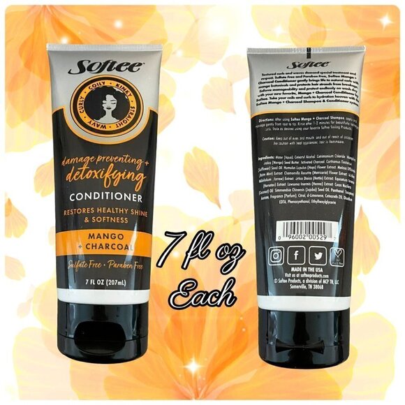 2 PC BUNDLE ~ Softee® Detoxifying Mango + Charcoal Shampoo Conditioner Hair Set - Picture 4 of 8